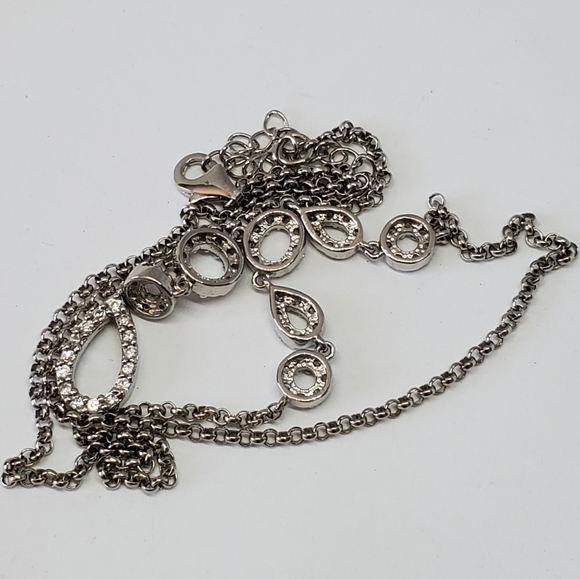 Sterling Silver Halo Cubic Zirconia CZ Y Drop Necklace - Picture 5 of 5